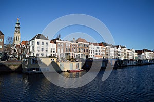 Canal Houses and Houseboats in Traditional Dutch Seaside Town Vlissingen, Zeeland, Netherlands