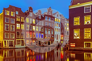 Canal houses at twilight Amsterdam