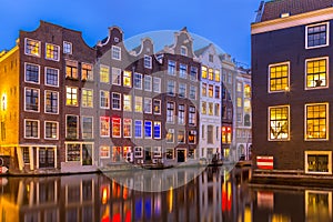 Canal houses at twilight Amsterdam