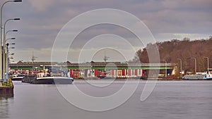 Canal lock Hindenburgschleuse on Midland Canal a major canal in central Germany.