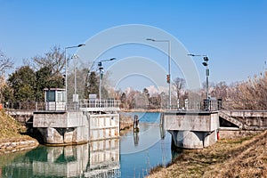 Canal lock and traffic light.