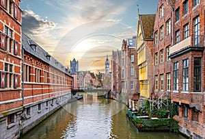 Canal in old city of Ghent, Belgium.