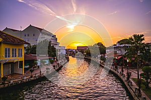 Canal and the old town in melaka