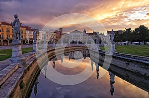 Canal of Prato della Valle square at sunset, Padua, Italy