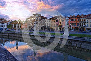 Canal of Prato della Valle square at sunset, Padua, Italy