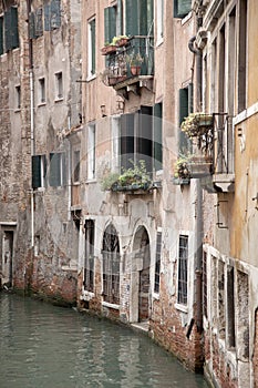 Canal and Red Brick Facade, Venice