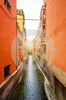 Canal of Reno in Piella street in Bologna, Italy