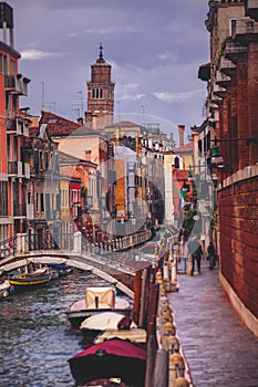 Canal Rio de San Vio with colorful house facades, Dorsoduro district, Venice, Italy photo