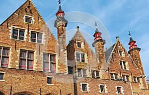 Canal side view of Landhuis van het Brugse Vrije Palace of the Liberty of Bruges in Bruges