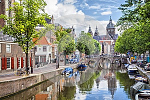 Canal and St. Nicolas Church in Amsterdam
