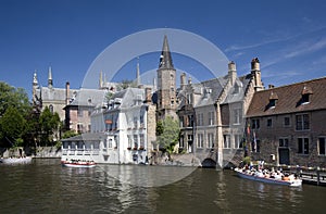 Canal tour boats , Dijver, Bruges, Belgium