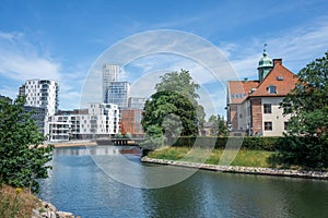 Canal view of Malmo and modern buildings - Malmo, Sweden