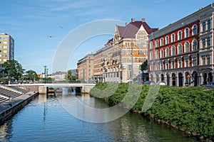 Canal view of Malmo and old buildings - Malmo, Sweden