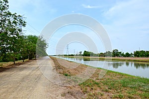 Canal watercourse waterway of water supply with water pipehigh v photo