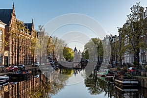 Canals of Amsterdam at morning. Amsterdam is the capital and mos