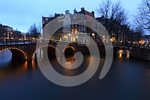 Canals in Amsterdam at night, Natherlands.