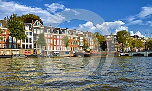 Canals and boats of Amsterdam. Holland