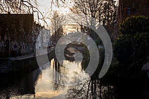 Canals of Bruges at sunset