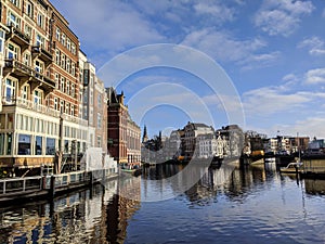 Canals and houses of Amsterdam city, in Holland, Netherlands