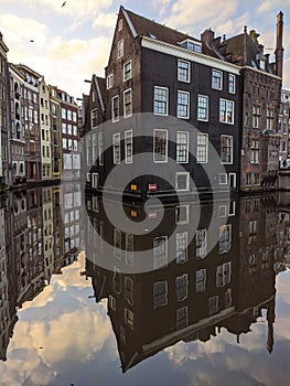 Canals and houses of Amsterdam city, in Holland, Netherlands