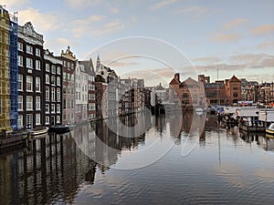 Canals and houses of Amsterdam city, in Holland, Netherlands