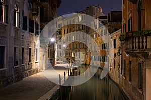 Canals of Venice city with beautiful architecture at night, Italy