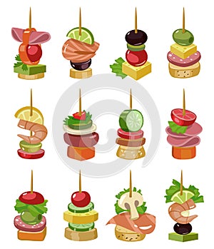 Canape of appetizer cartoon vector illustration on white background .Canape for buffet set icon. Vector illustration