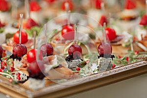 Canape appetizers with grape and DorBlu cheese