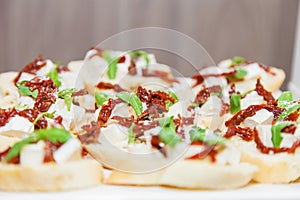 Canape with cheese and meat