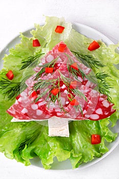 Canape, Christmas tree, with salami on bread