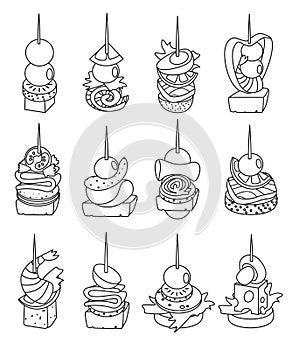 Canape of food vector illustration on white background. Isolated line set icon appetizer. Vector line set icon canape of