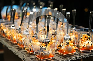 Canapes on the buffet table. Stand-up meal