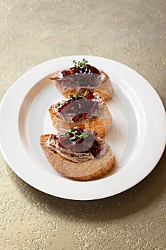 Canapes with chicken liver pate