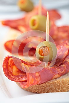 Canapes with chorizo