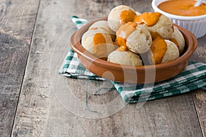 Canarian potatoes (papas arrugadas) with mojo sauce photo