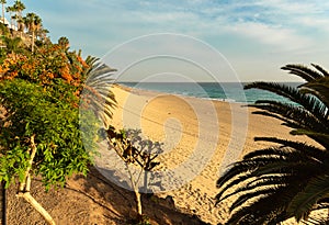 CANARY ISLANDS, Fuerteventura Island. Beach view in Morro Jable