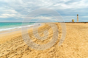 CANARY ISLANDS, Fuerteventura Island. Beach view in Morro Jable