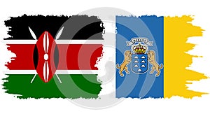 Canary Islands and Kenya grunge flags connection vector