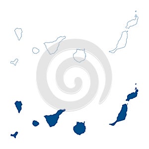 Canary Islands map vector. Autonomous communities of Spain. High detailed vector outline and blue silhouette of Canary Islands. Al