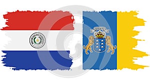 Canary Islands and Paraguay grunge flags connection vector