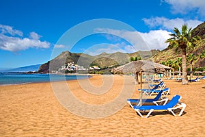 Canary Islands, Tenerife. Beach las Teresitas with yellow sand.