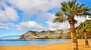 Canary Islands, Tenerife. Beach las Teresitas with yellow sand. Canary Islands. Panorama. Travel concept. Artistic picture. Beauty