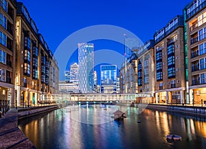 Canary Wharf buildings and residential houses in London