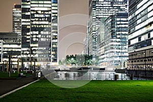 Canary Wharf business district at night time