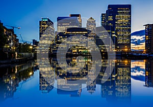 Canary Wharf in London at Night