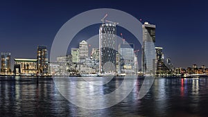 Canary Wharf in London, UK, during night time