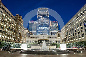 Canary Wharf skyline from Cabot Square, London