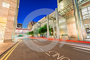 Canary Wharf street at night