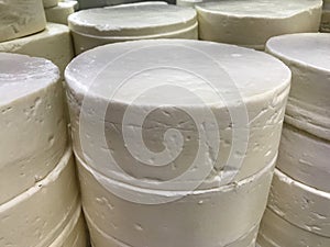 Canastra Cheese on the shelf of a store in Central Market of Belo Horizonte, Minas Gerais, Brazil photo