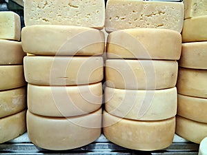 Canastra Cheese on the shelf of a store in the Central Market of Belo Horizonte, Minas Gerais, Brazil
